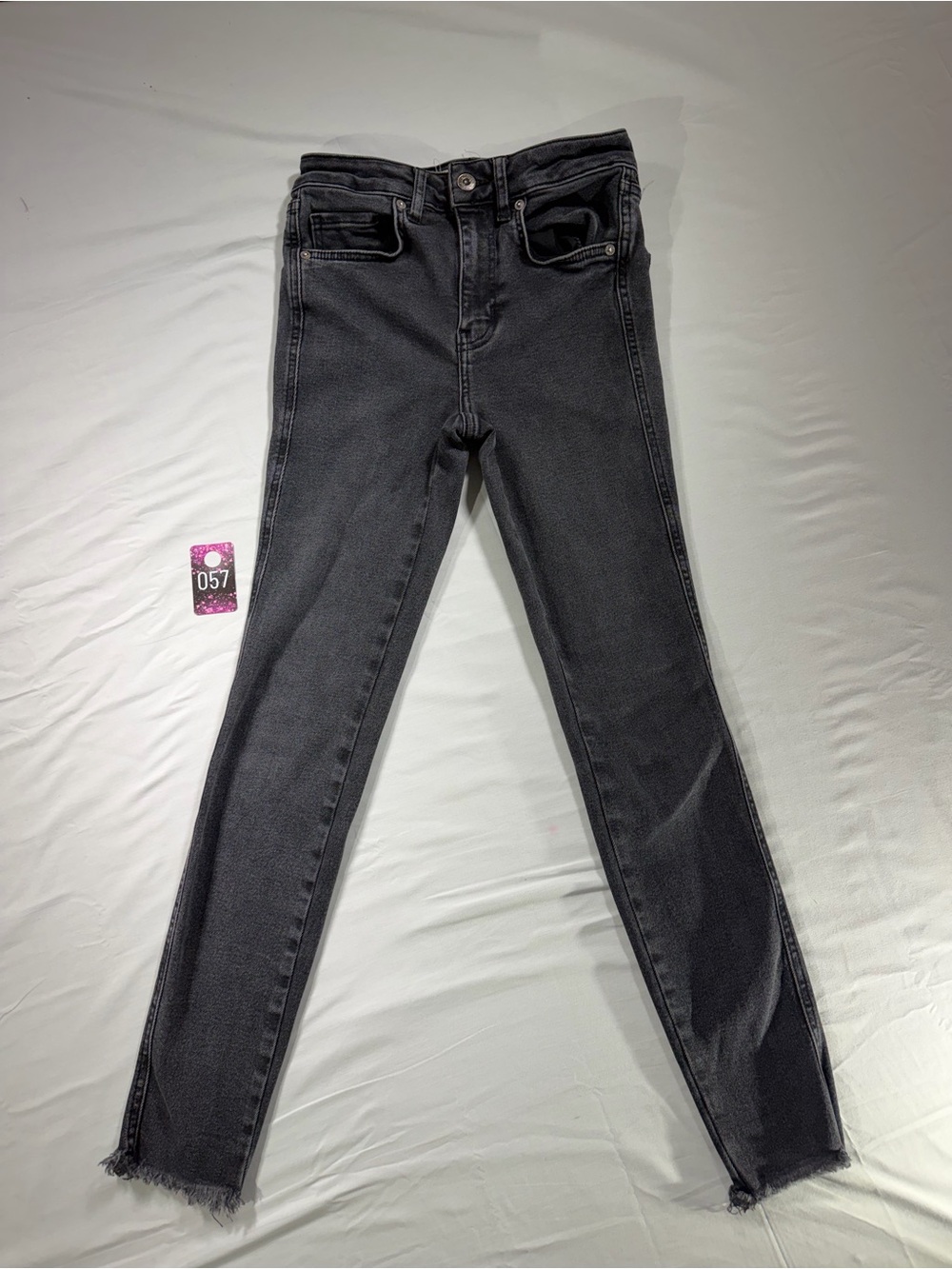We The Free Charcoal Black Skinny Jeans with Frayed Hem
